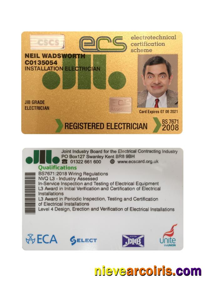 United Kingdom electrotechnical certification scheme (ECS) card
